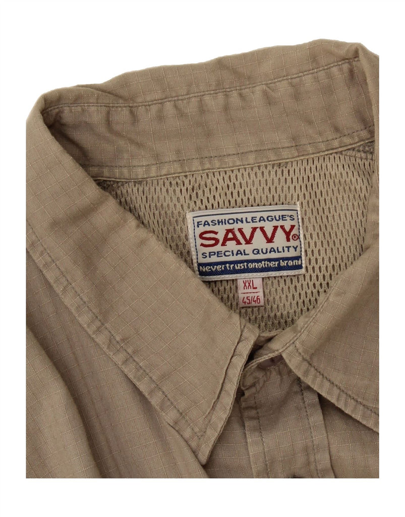 SAVVY Mens Shirt Size 45/46 2XL Brown Cotton Vintage Savvy and Second-Hand Savvy from Messina Hembry 