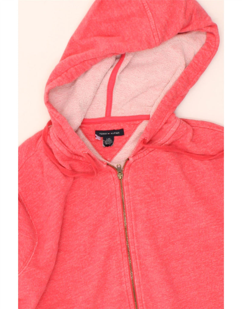 TOMMY HILFIGER Womens Zip Hoodie Sweater UK 16 Large Pink Cotton | Vintage Tommy Hilfiger | Thrift | Second-Hand Tommy Hilfiger | Used Clothing | Messina Hembry 