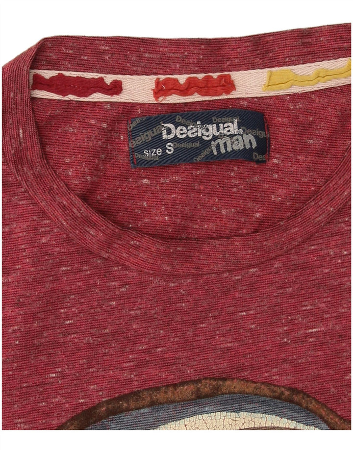 Desigual Mens Graphic T-Shirt Top Small Maroon Flecked