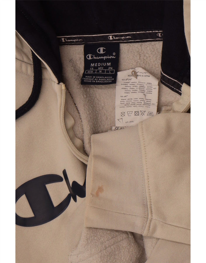 Champion Mens Graphic Zip Hoodie Sweater Medium Off White Cotton