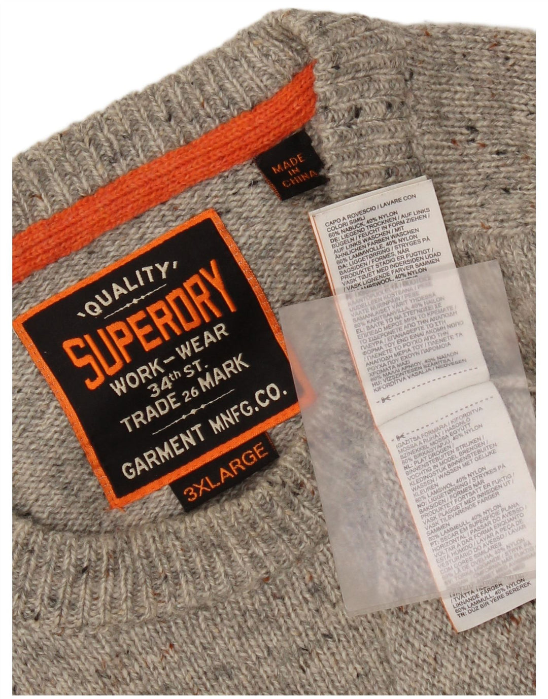 Superdry Mens Crew Neck Jumper Sweater 3XL Grey Flecked Wool