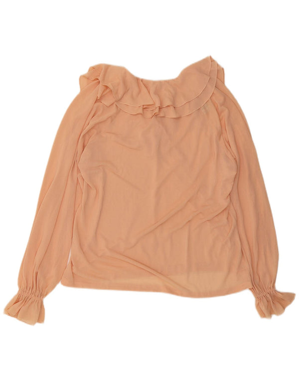 Vintage Womens Ruffle Front Long Sleeve Blouse Top EU 40 Medium Pink