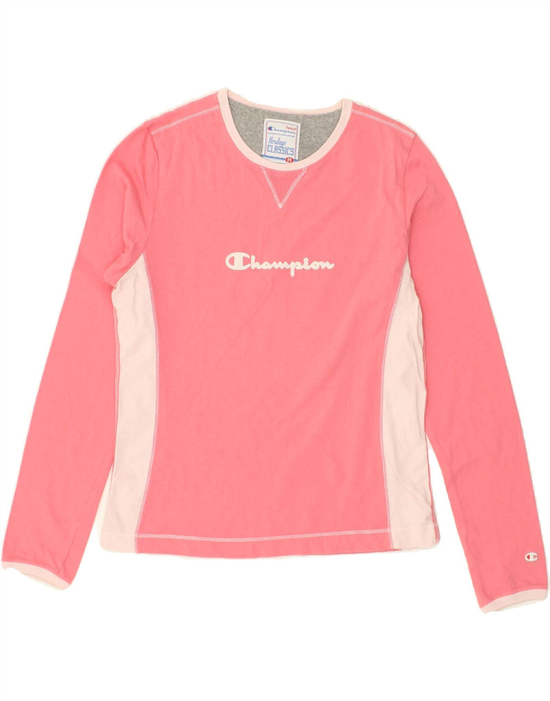 CHAMPION Girls Graphic Top Long Sleeve 13-14 Years Medium  Pink | Vintage Champion | Thrift | Second-Hand Champion | Used Clothing | Messina Hembry 