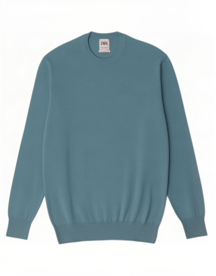 Zara Mens Crew Neck Jumper Sweater Medium Blue
