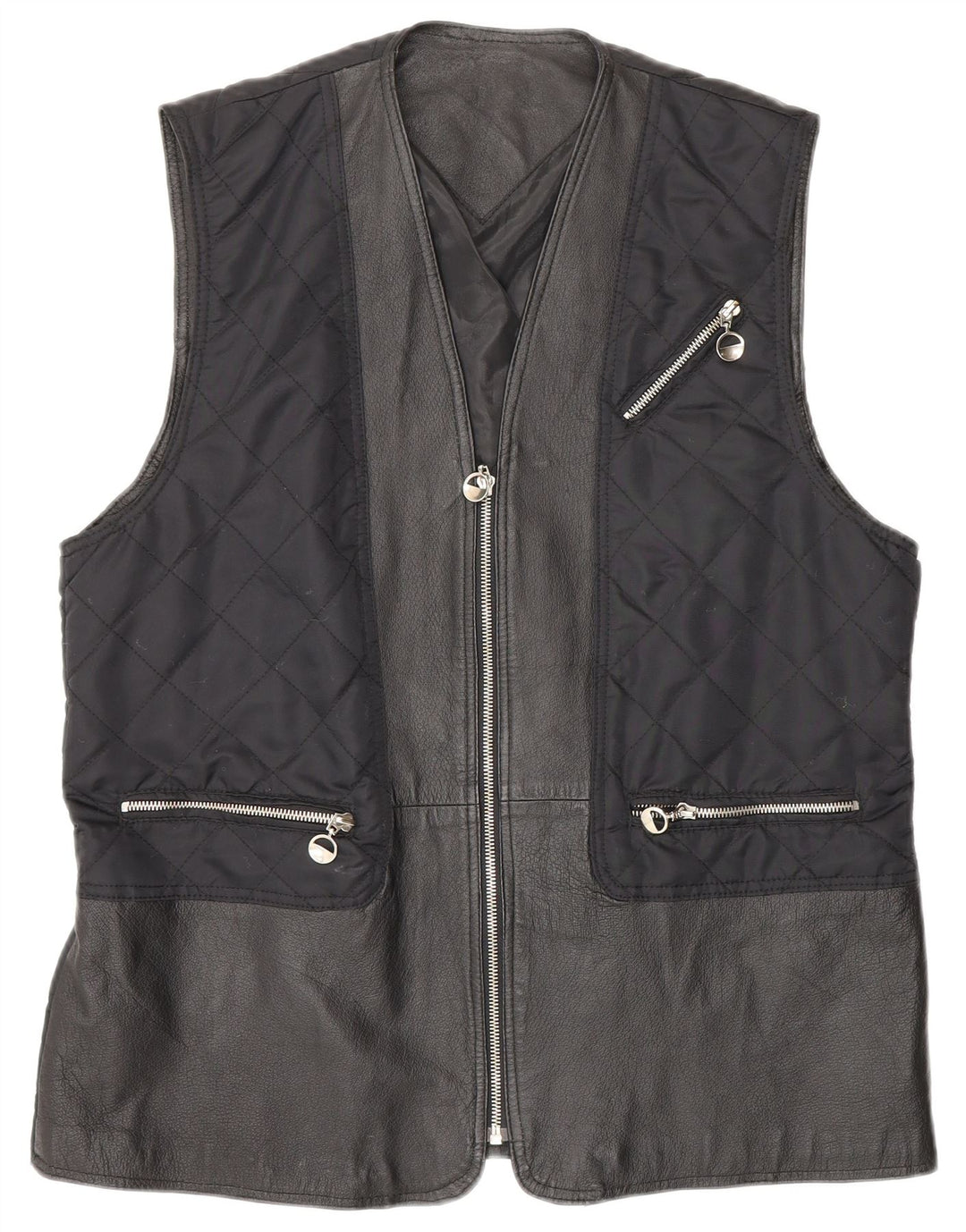 Vintage Womens Quilted Leather Gilet UK 12/14 Medium Navy Blue