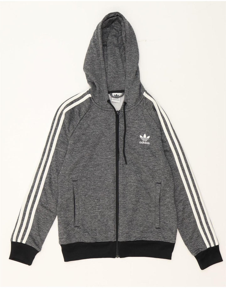 ADIDAS Womens Zip Hoodie Sweater UK 14 Medium  Grey Flecked Polyester Vintage Adidas and Second-Hand Adidas from Messina Hembry 