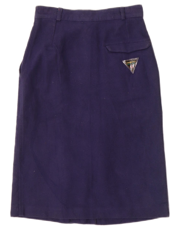 Fiorucci Womens High Waist Midi Skirt IT 40 Small W22 Navy Blue Cotton