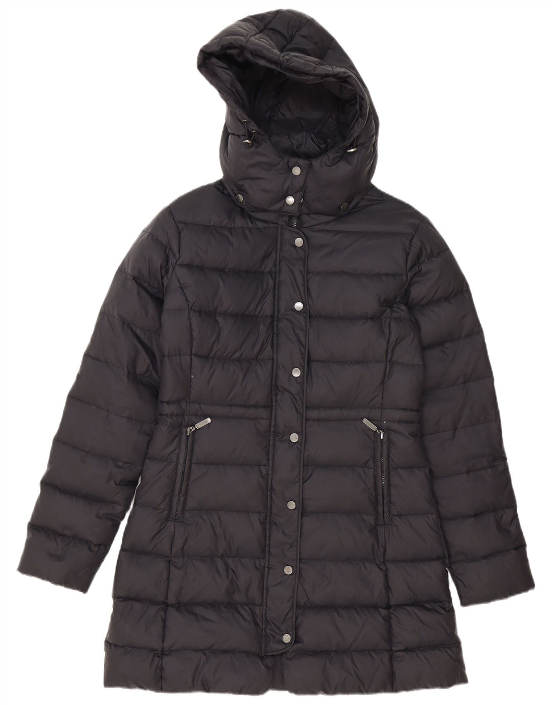 Benetton Womens Hooded Padded Coat IT 44 Medium Black Polyester