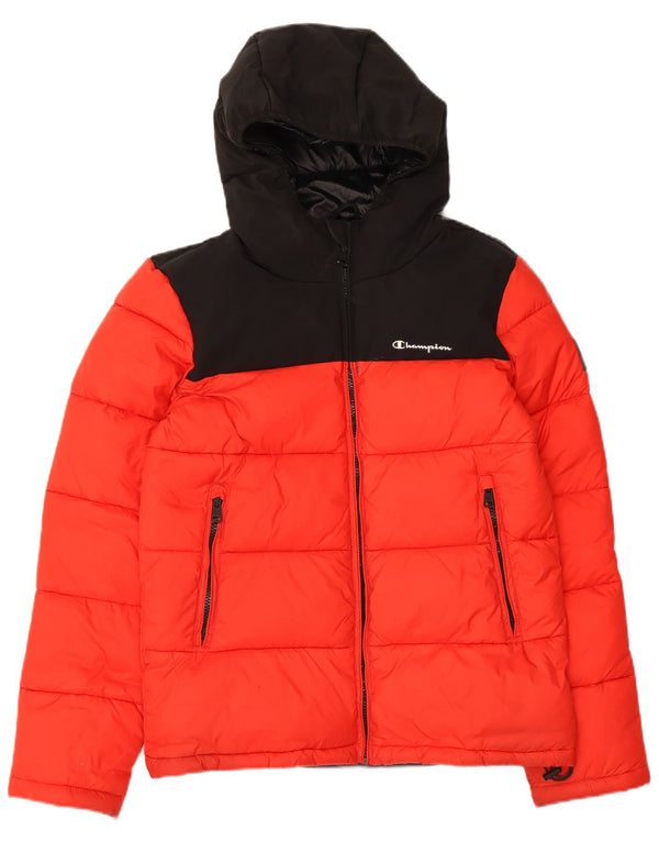 Champion Womens Hooded Loose Fit Padded Jacket UK 10 Small Red Colourblock