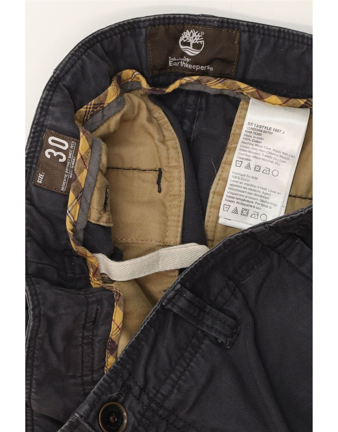 TIMBERLAND Mens Earthkeepers Chino Shorts W30 Medium Navy Blue Cotton