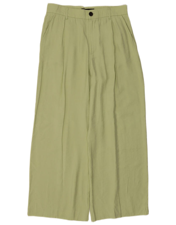 Zara Womens High Waist Wide Leg Chino Trousers Large W32 L28 Green Modal