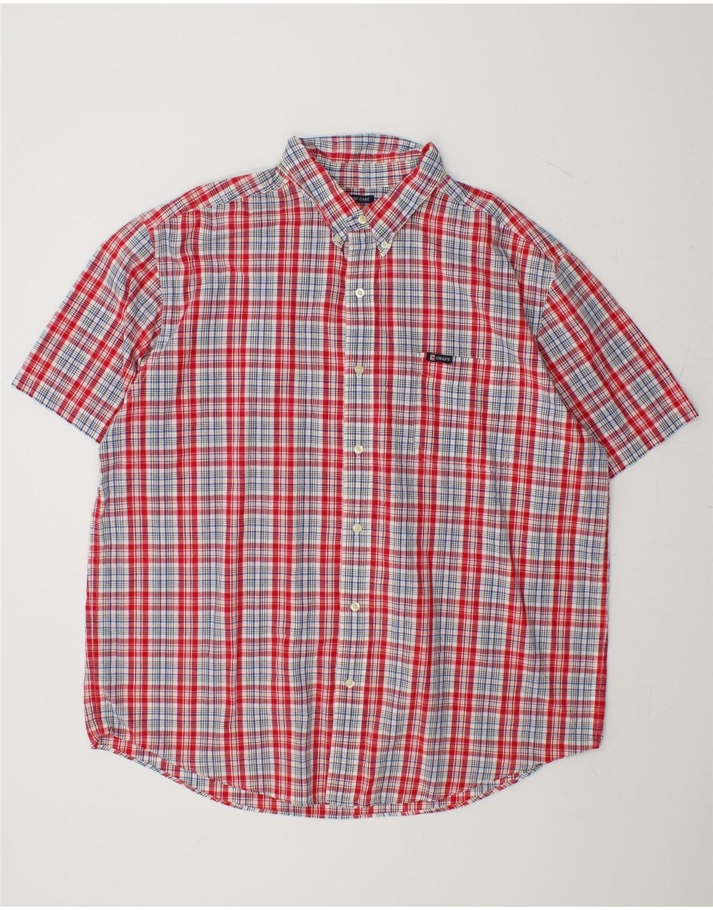 CHAPS Mens Big Tall Short Sleeve Shirt 2XL Red Check Cotton