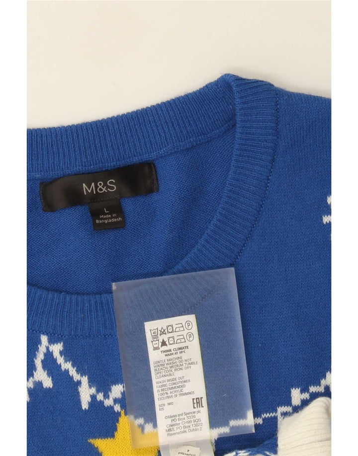 Marks & Spencer Mens Crew Neck Jumper Sweater Large Blue Christmas