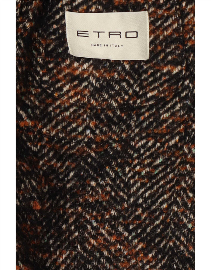 Etro Mens Overcoat IT 52 XL Brown Herringbone Wool Classic