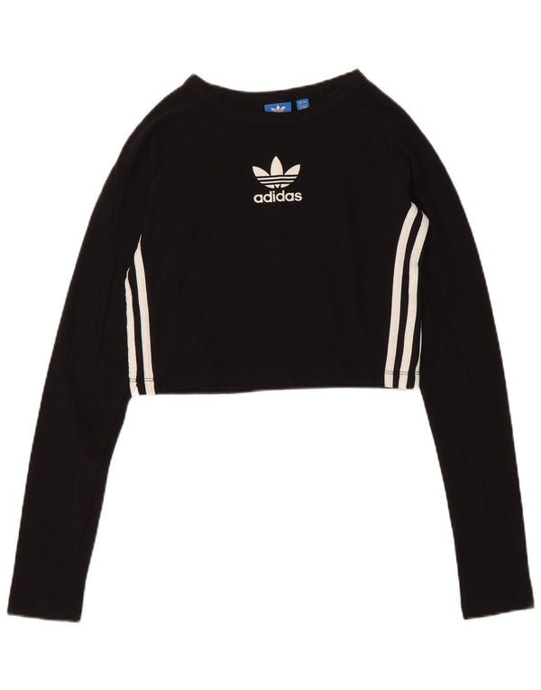 Adidas Womens Crop Graphic Top Long Sleeve UK 8 Small Black Cotton