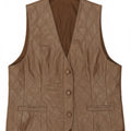 VINTAGE Womens Leather Waistcoat UK 16 Large Brown Check