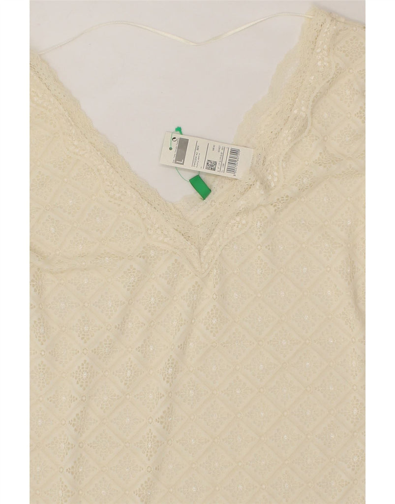 BENETTON Womens Crop 3/4 Sleeve Blouse Top UK 14 Large White Polyester Vintage Benetton and Second-Hand Benetton from Messina Hembry 