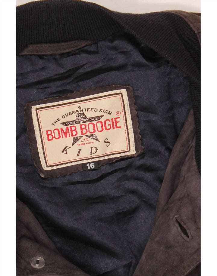 Bomb Boogie Boys Suede Bomber Jacket 15-16 Years Grey Colourblock