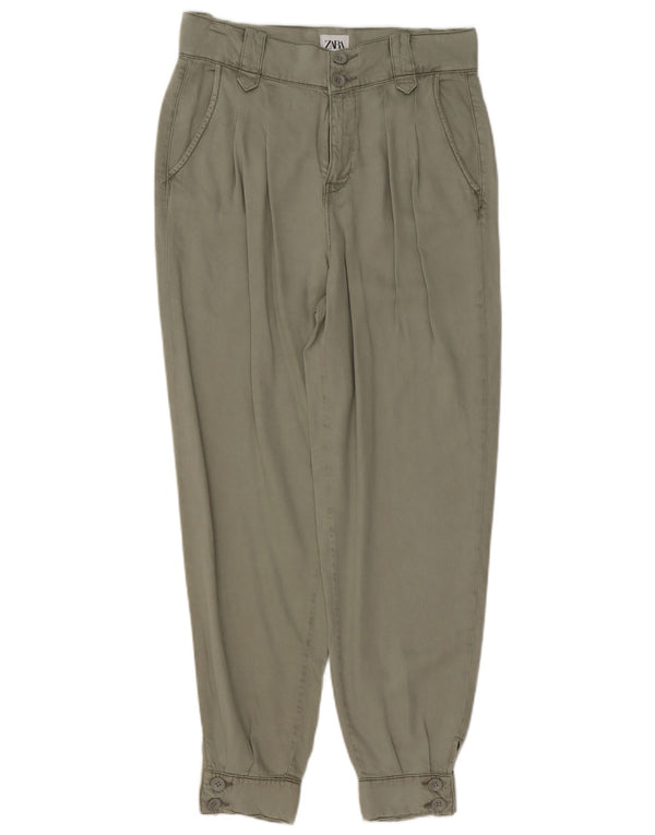 Zara Womens Joggers Chino Trousers EU 36 XS W26 L26 Khaki Lyocell