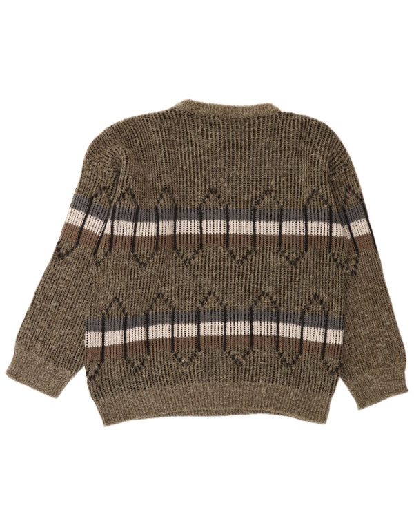 Wrangler Mens Crew Neck Jumper Sweater XL Khaki Geometric Acrylic