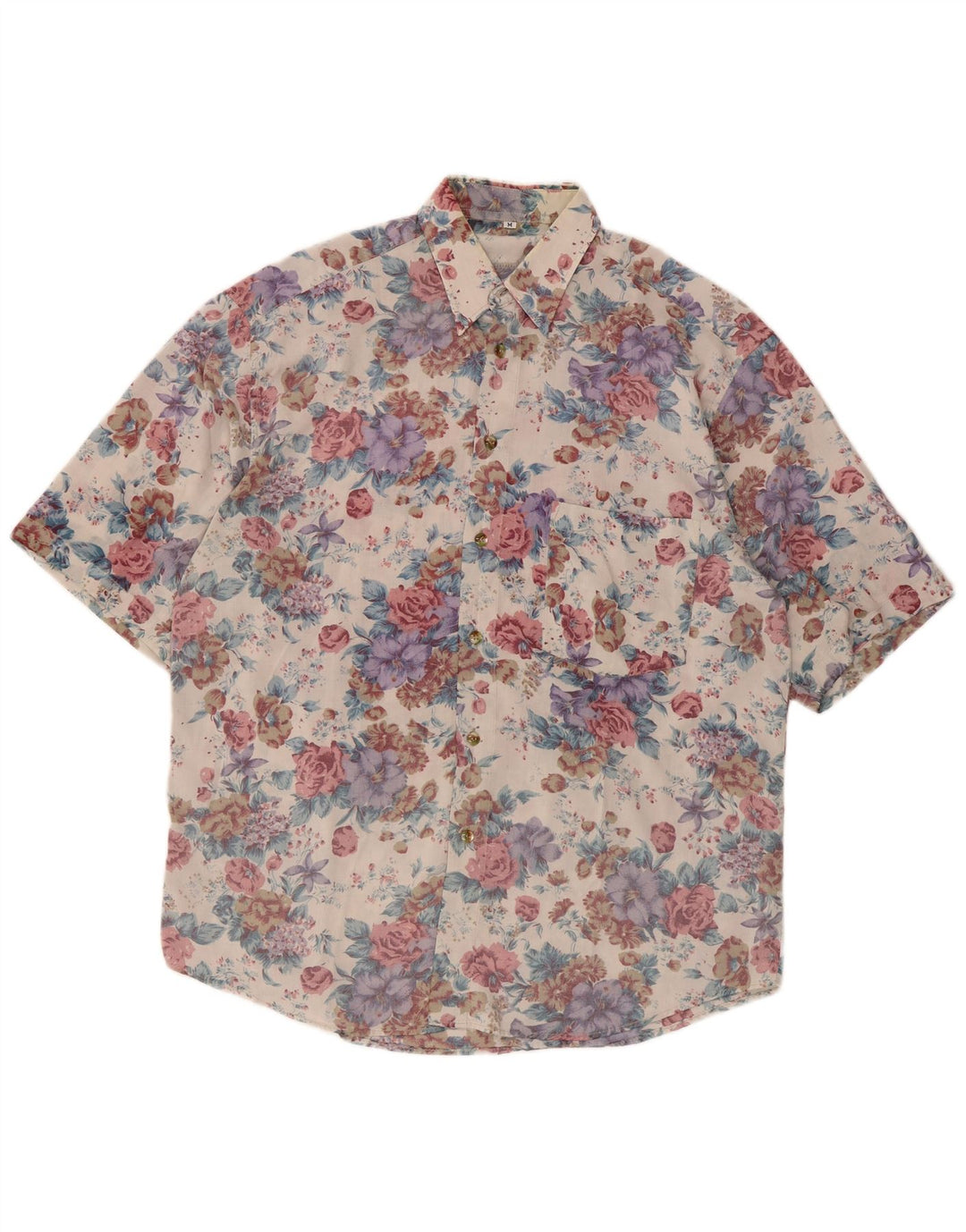 Vintage Mens Short Sleeve Shirt Medium Multicoloured Floral Retro