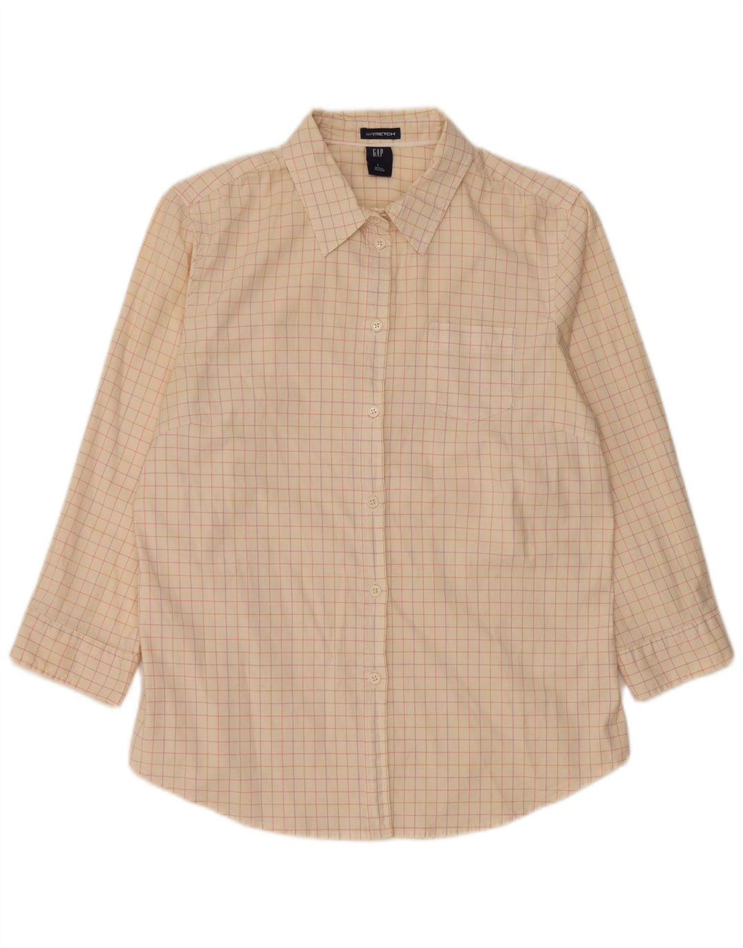 Gap Womens 3/4 Sleeve Shirt UK 16 Large Beige Check