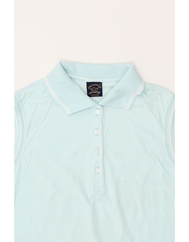 PAUL & SHARK Womens Sleeveless Polo Shirt UK 12 Medium Blue Cotton | Vintage Paul & Shark | Thrift | Second-Hand Paul & Shark | Used Clothing | Messina Hembry 
