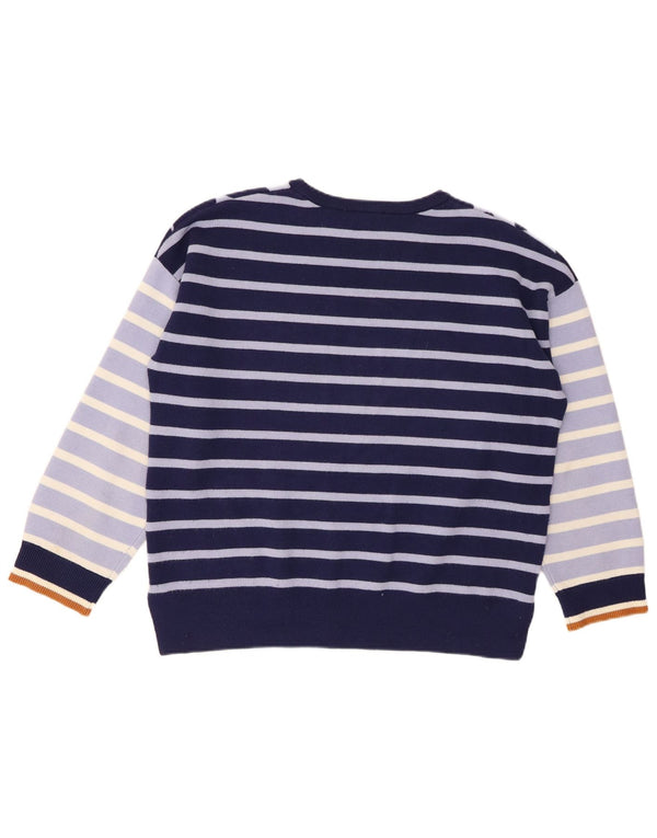WHITE STUFF Womens Crew Neck Jumper Sweater UK 14 Large Navy Blue Striped