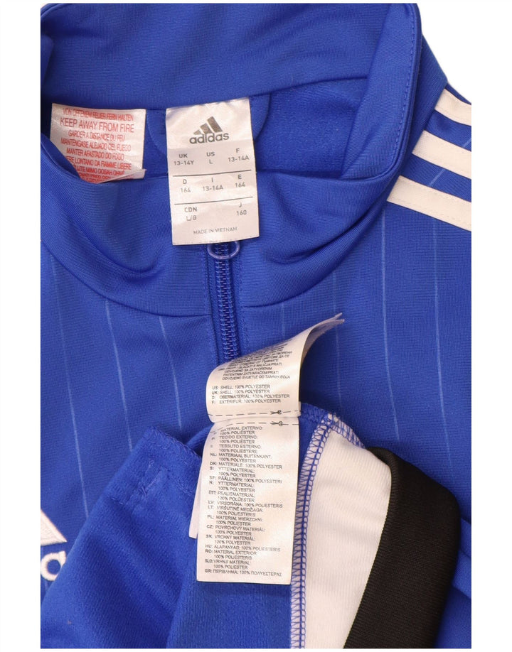 Adidas Boys Tracksuit Top Jacket 13-14 Years Blue Colourblock Polyester