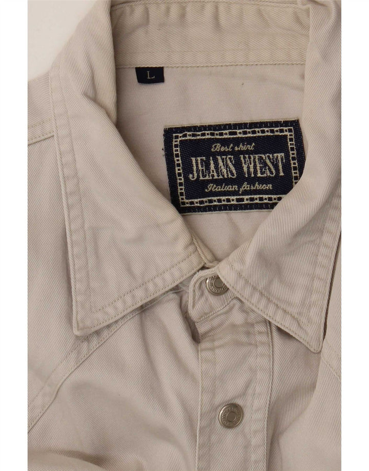 Vintage Mens Denim Shirt Large Beige