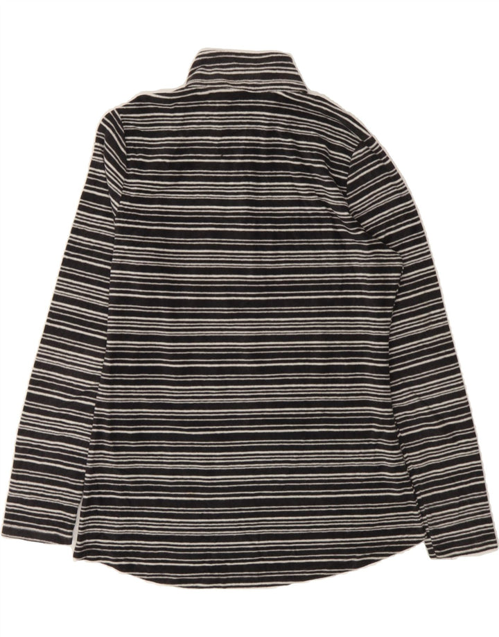 EDDIE BAUER Womens Zip Neck Fleece Jumper UK 14 Medium Black Striped Vintage Eddie Bauer and Second-Hand Eddie Bauer from Messina Hembry 