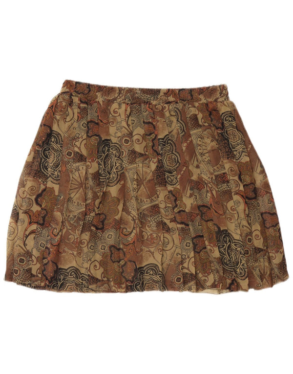 Vintage Womens Pleated Mini Skirt W34 Large Brown Paisley