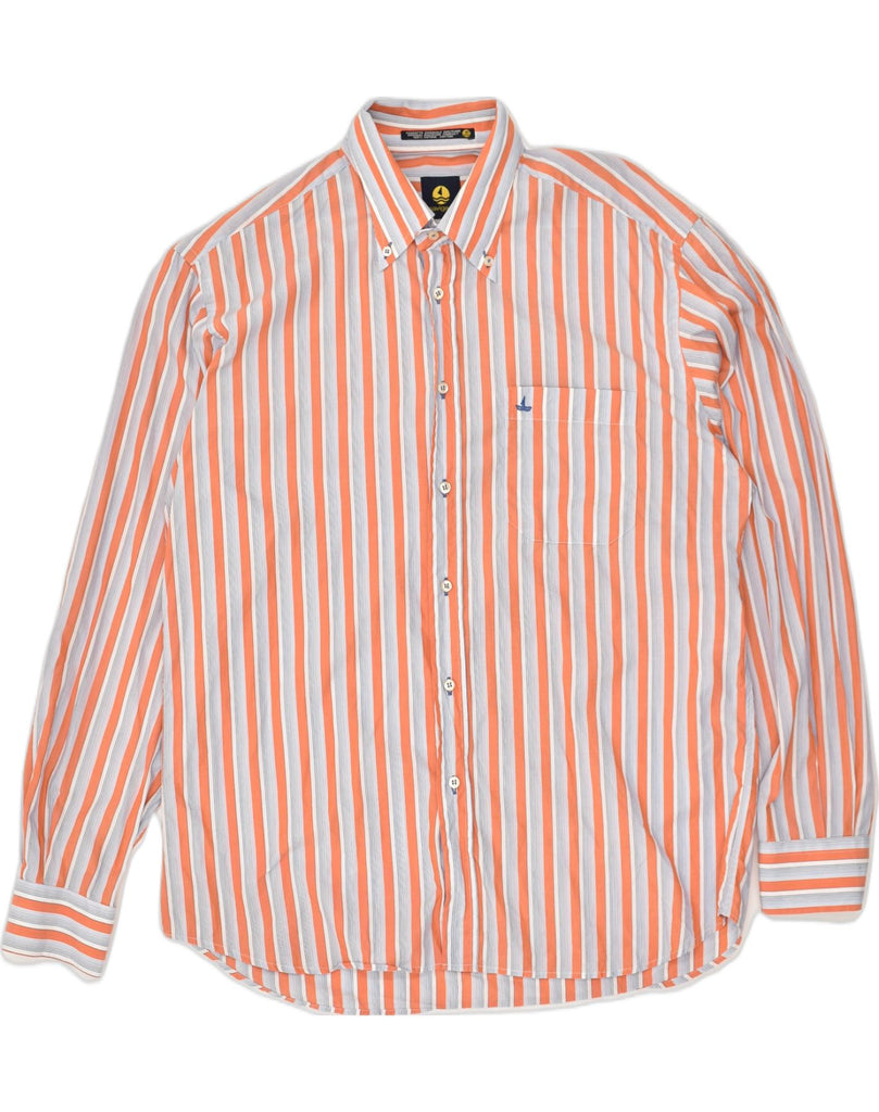 NAVIGARE Mens Shirt Large Orange Striped Cotton | Vintage Navigare | Thrift | Second-Hand Navigare | Used Clothing | Messina Hembry 