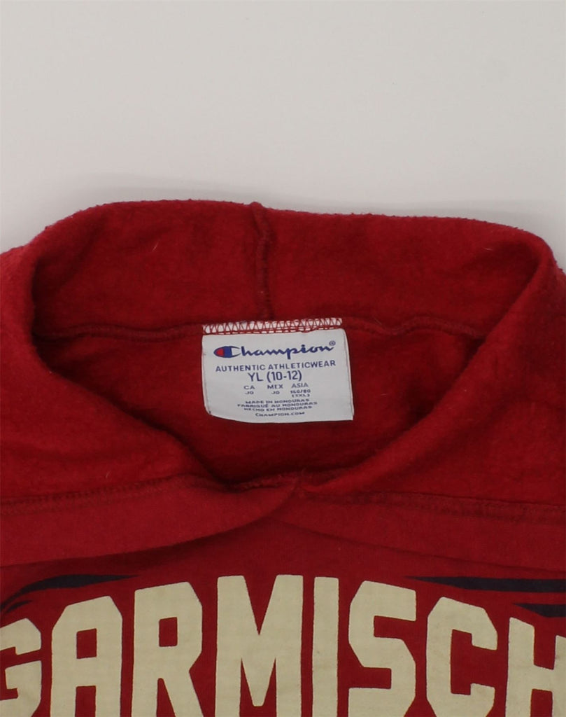 CHAMPION Boys Graphic Hoodie Jumper 11-12 Years Large Burgundy Cotton | Vintage Champion | Thrift | Second-Hand Champion | Used Clothing | Messina Hembry 