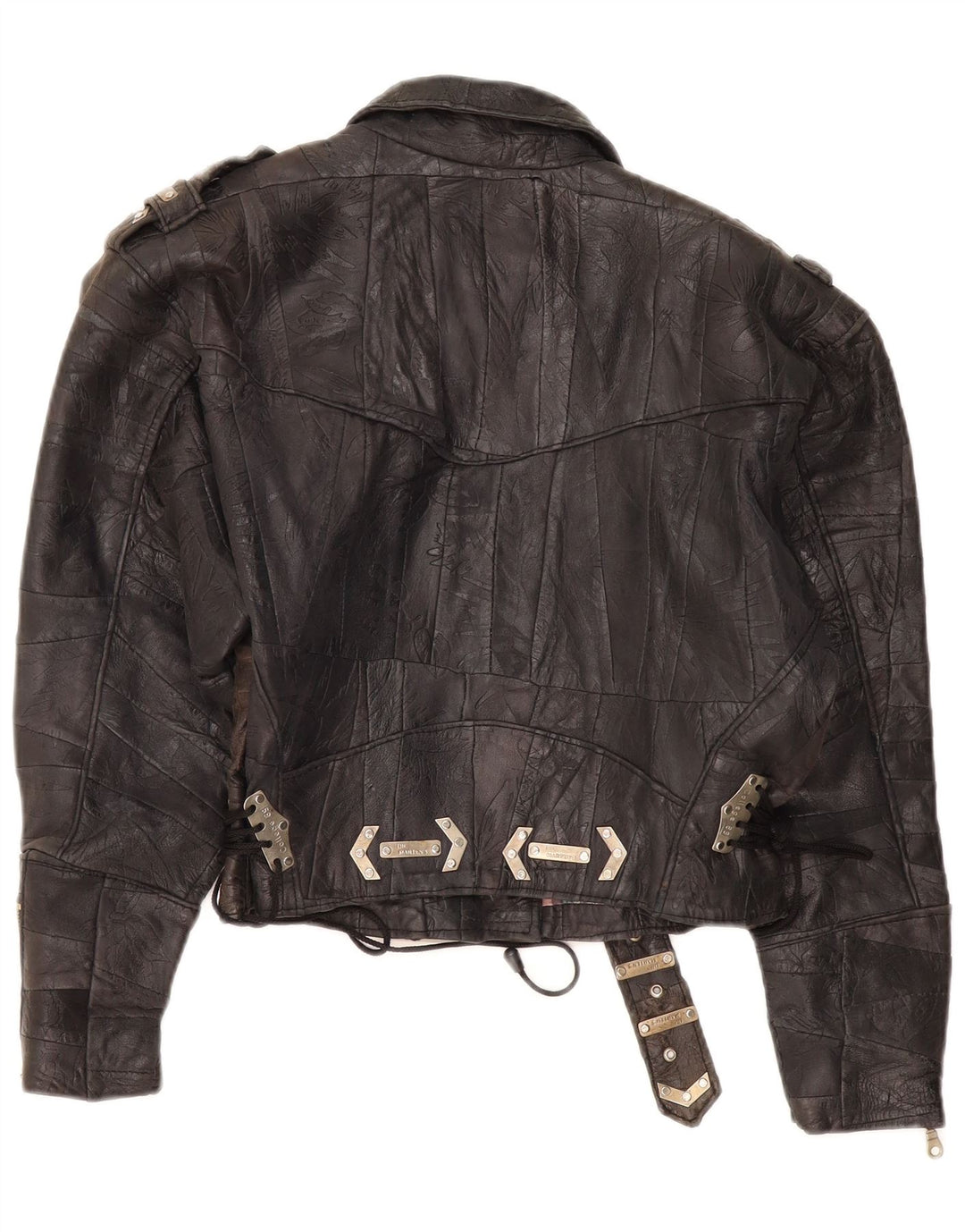 DR MARTENS Womens Crop Leather Biker Jacket UK 18 XL Brown Patchwork