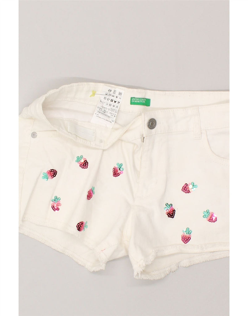 BENETTON Girls Graphic Denim Shorts 11-12 Years 2XL W29 White Cotton | Vintage Benetton | Thrift | Second-Hand Benetton | Used Clothing | Messina Hembry 