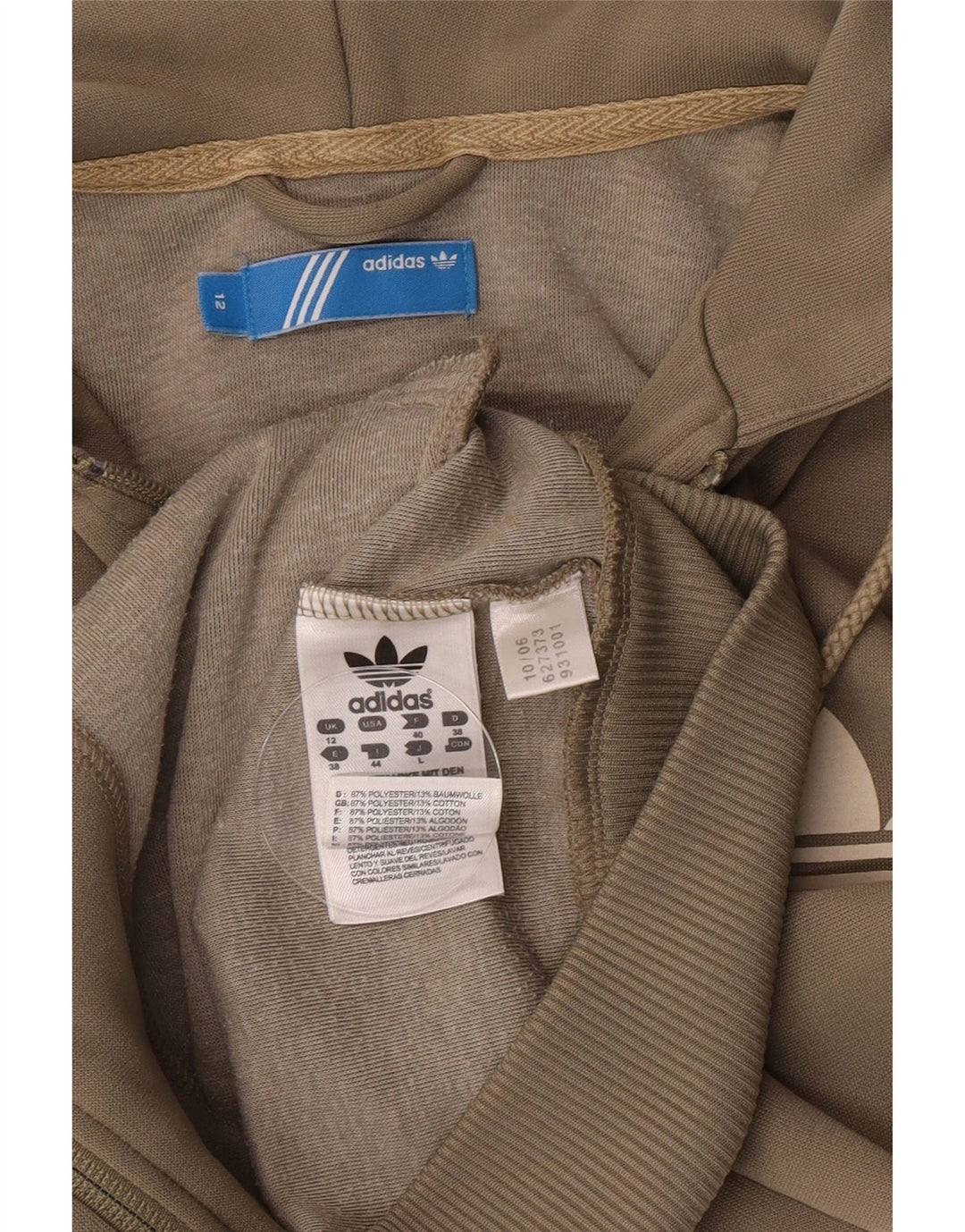 Adidas Womens Zip Hoodie Sweater UK 12 Medium  Khaki Polyester