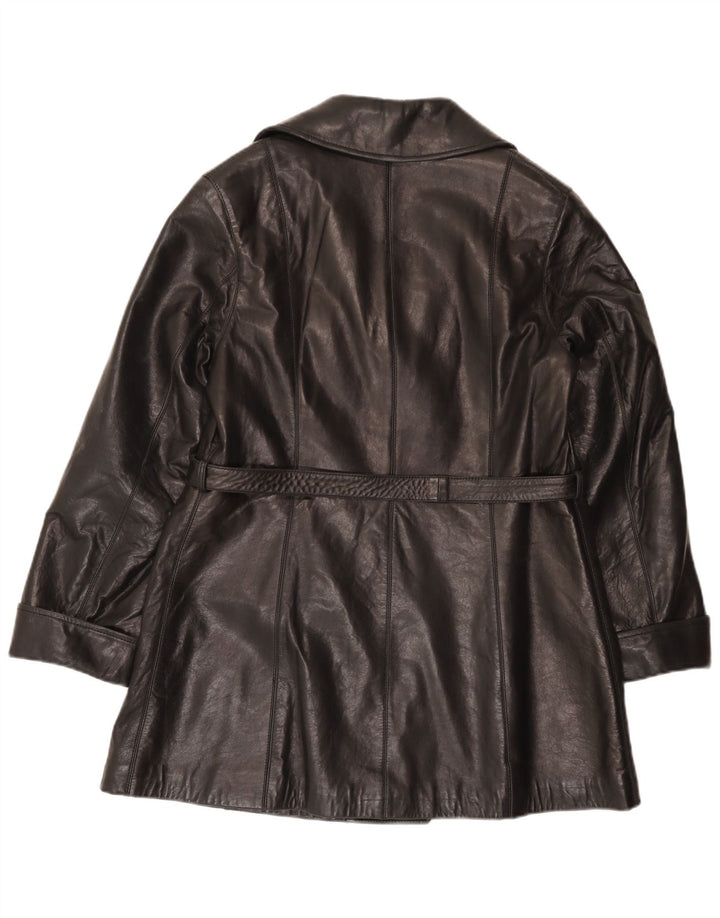Brooklyn Womens Double Breasted Leather Coat IT 42 Medium Black Leather