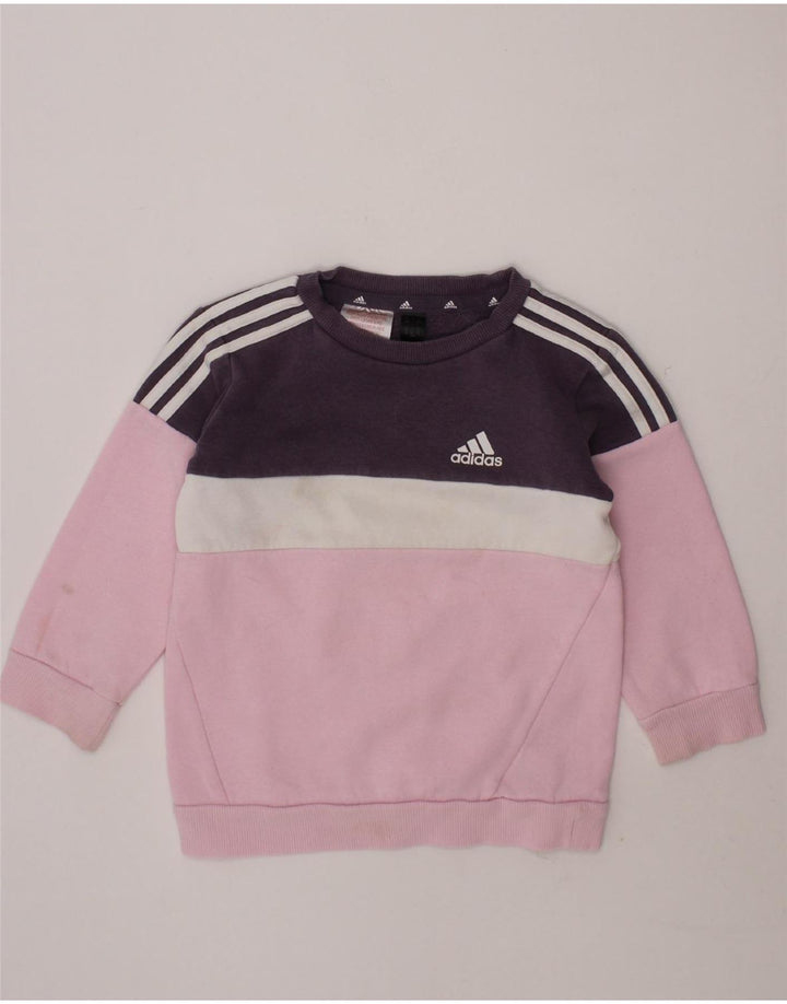 ADIDAS Baby Girls Sweatshirt Jumper 18-24 Months Pink Colourblock Cotton Vintage Adidas and Second-Hand Adidas from Messina Hembry 
