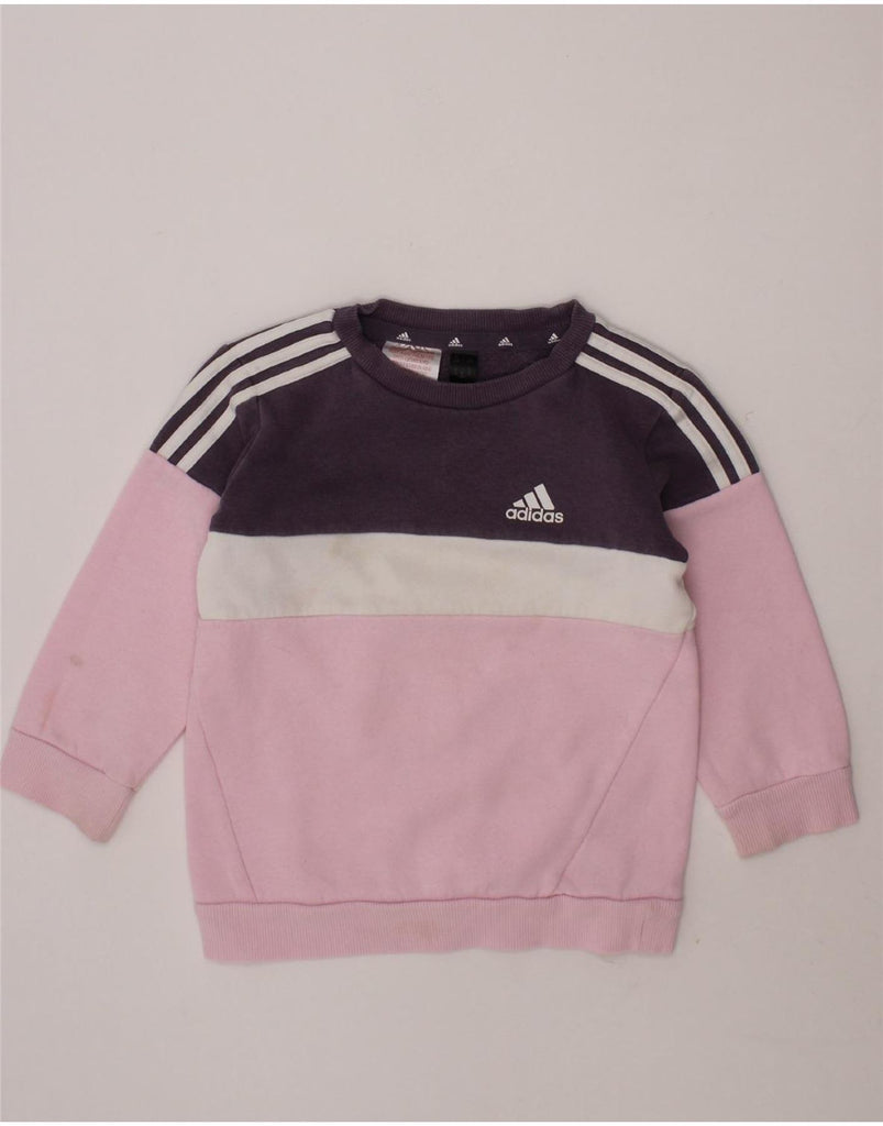 ADIDAS Baby Girls Sweatshirt Jumper 18-24 Months Pink Colourblock Cotton Vintage Adidas and Second-Hand Adidas from Messina Hembry 