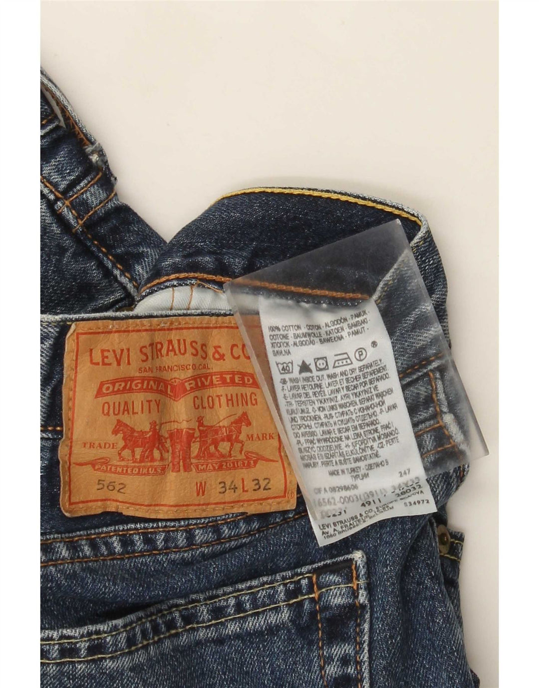 Levi's Mens 562 Straight Jeans W34 L32 Blue Cotton