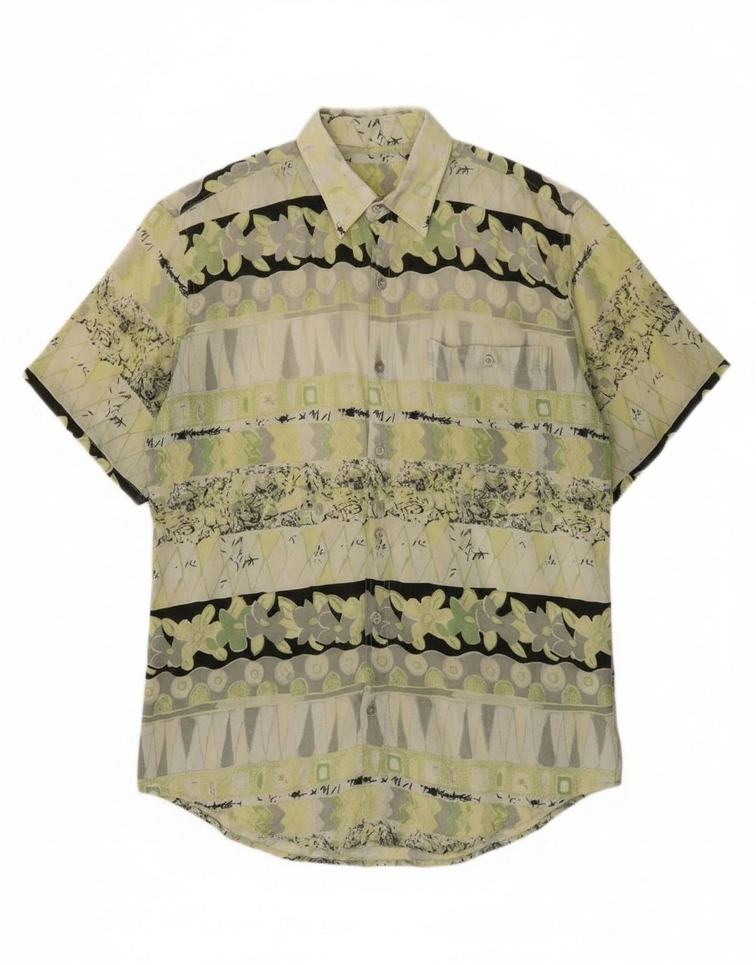 Vintage Mens Short Sleeve Shirt Medium Green Geometric