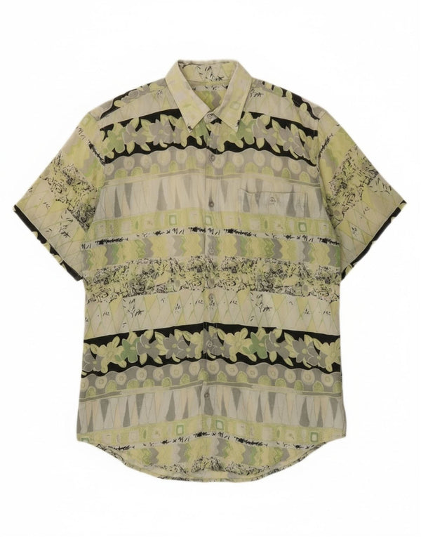 Vintage Mens Short Sleeve Shirt Medium Green Geometric