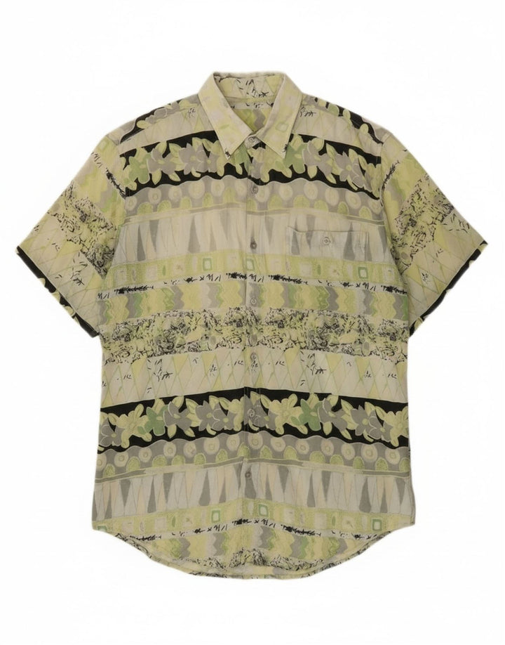 Vintage Mens Short Sleeve Shirt Medium Green Geometric