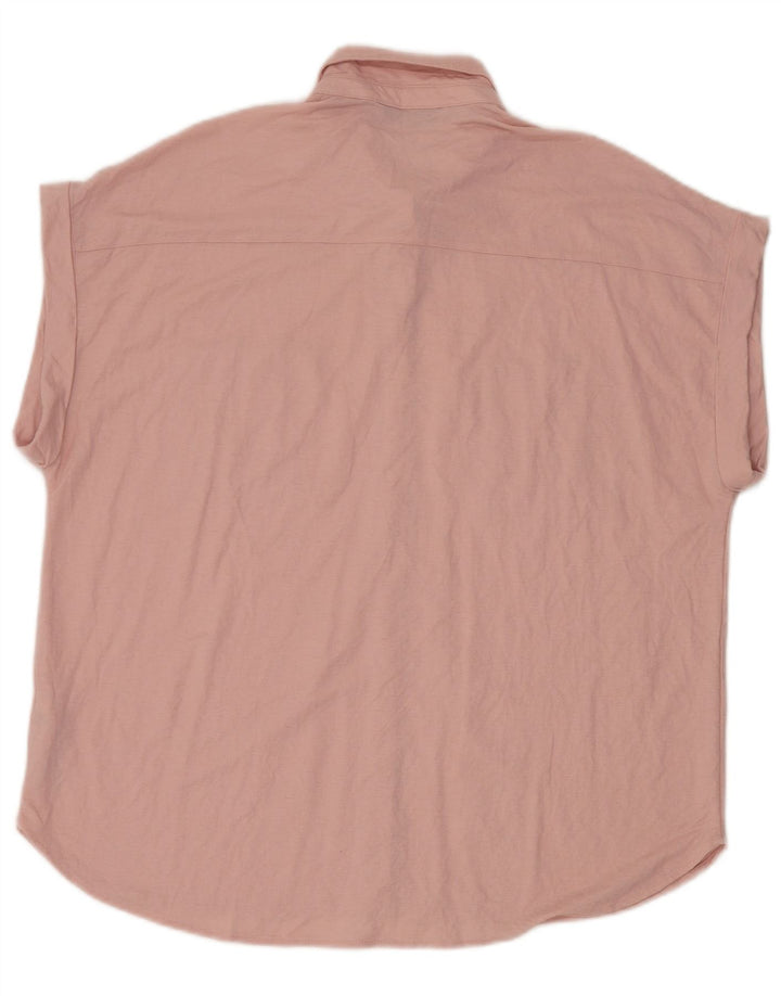 Marks & Spencer Womens Short Sleeve Oversized Shirt UK 14 Large Pink