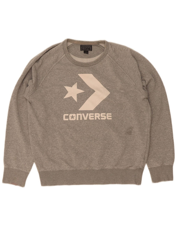 Converse Womens Graphic Sweatshirt Jumper UK 14 Medium Grey Cotton