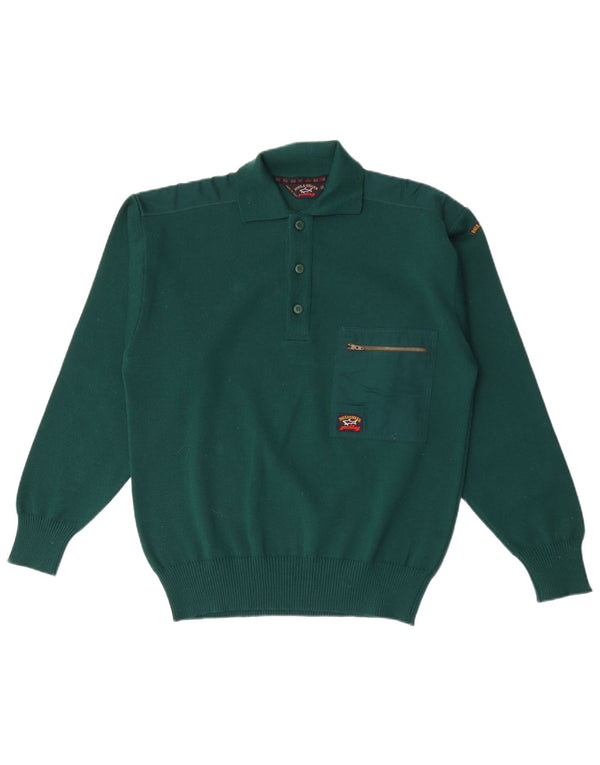 PAUL & SHARK Mens Polo Neck Jumper Sweater Small Green Wool
