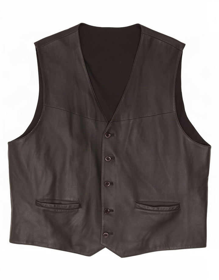 Vintage Mens Leather Waistcoat UK 42 XL Black