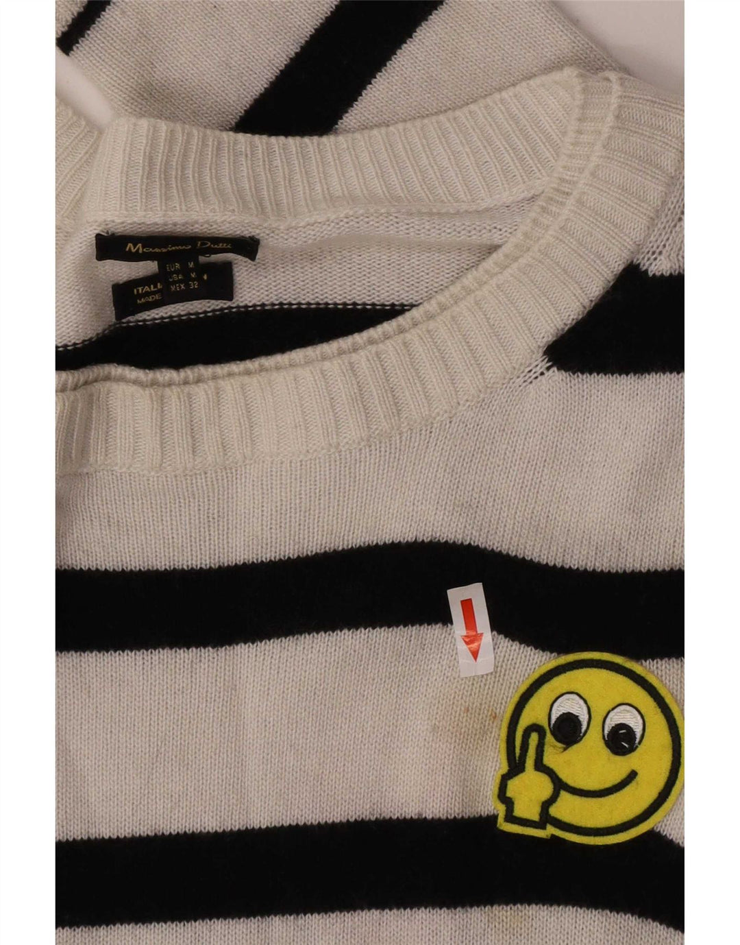 Massimo Dutti Mens Boat Neck Jumper Sweater Medium White Striped Viscose