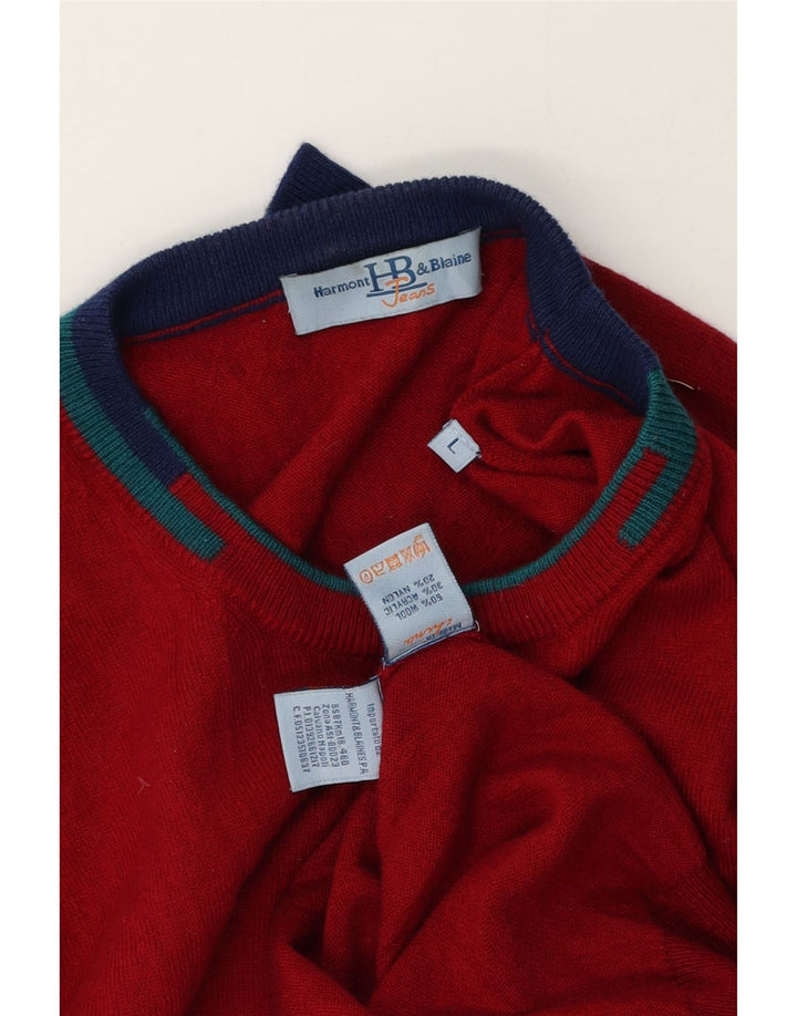 Harmont & Blaine Mens Crew Neck Jumper Sweater Large Red Colourblock Wool